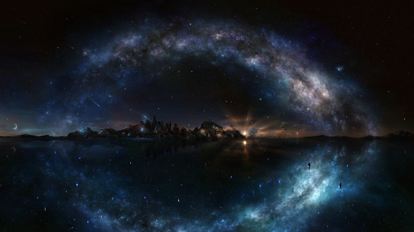 Body of Water Under Starry Night. Wallpaper in 1366x768 Resolution