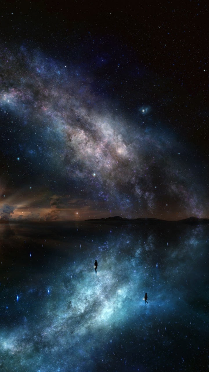 Body of Water Under Starry Night. Wallpaper in 720x1280 Resolution