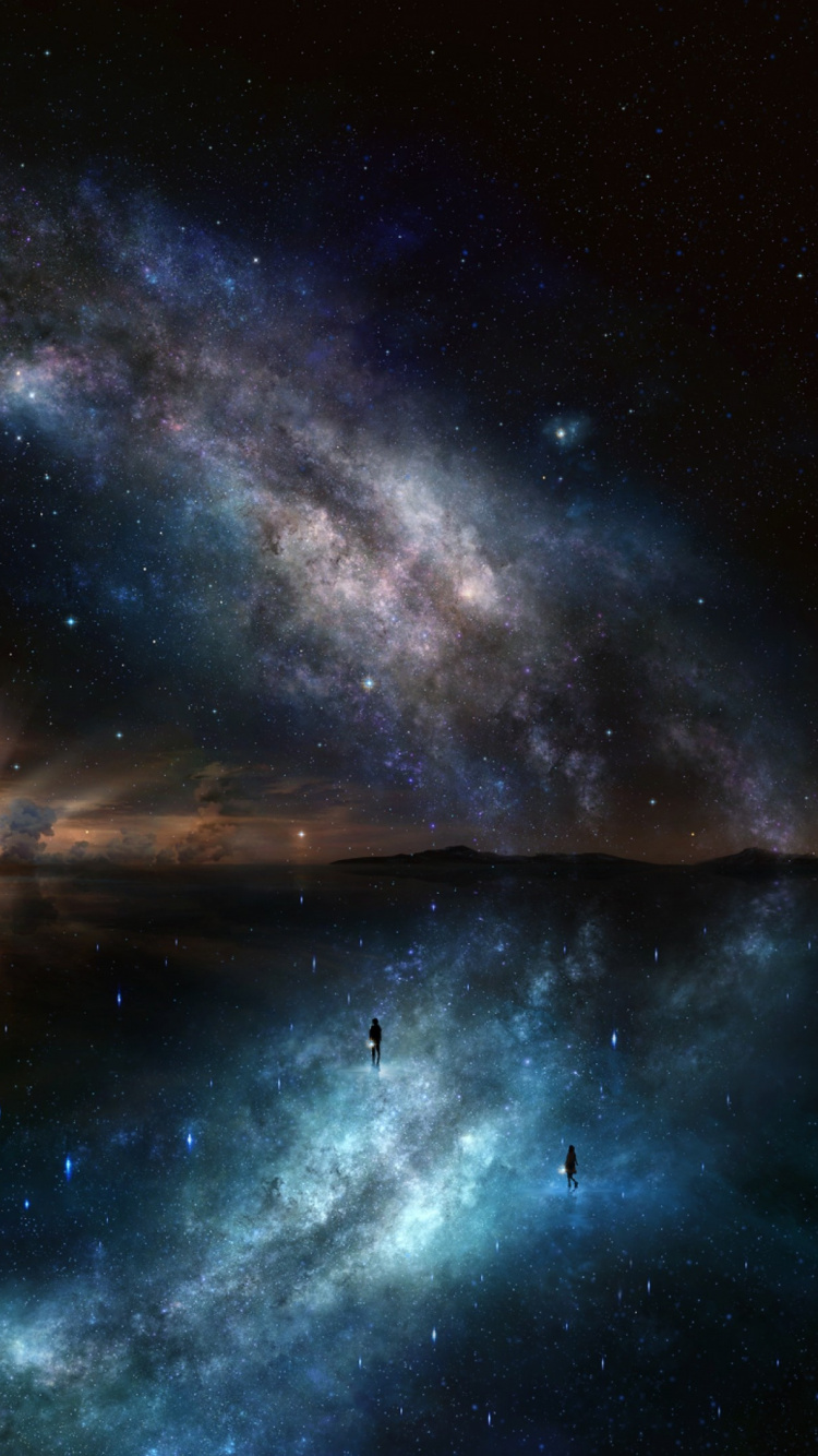 Body of Water Under Starry Night. Wallpaper in 750x1334 Resolution