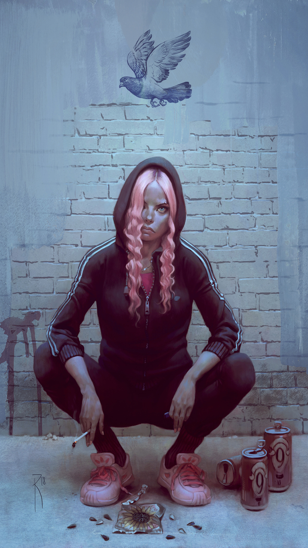 Art, Illustration, Cheveu, Tête, Bras. Wallpaper in 1080x1920 Resolution