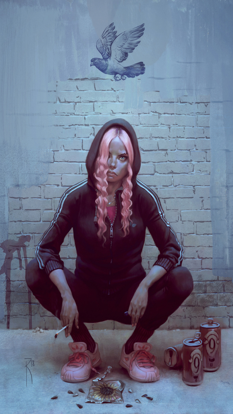 Mädchen, Kunst, Illustration, Haar, Kopf. Wallpaper in 750x1334 Resolution