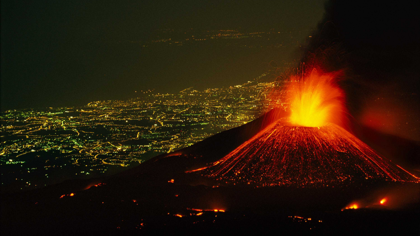 山火山, 类型的火山爆发, 火山的地貌, 天空, 热 壁纸 1366x768 允许