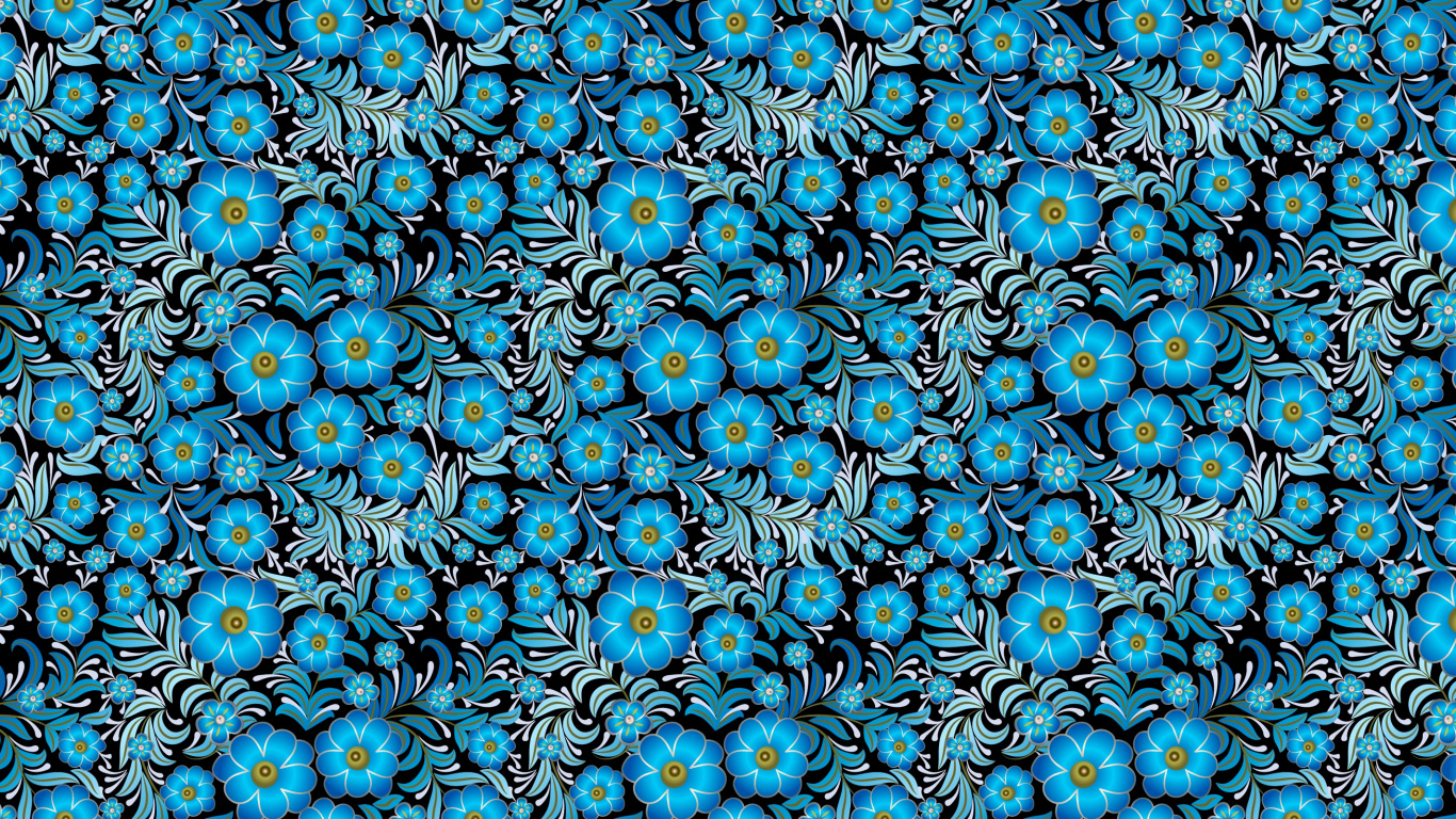 Blaues Und Rotes Blumenmuster. Wallpaper in 1366x768 Resolution