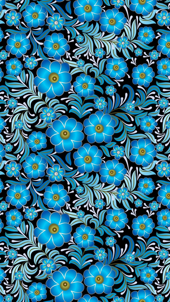 Blaues Und Rotes Blumenmuster. Wallpaper in 720x1280 Resolution