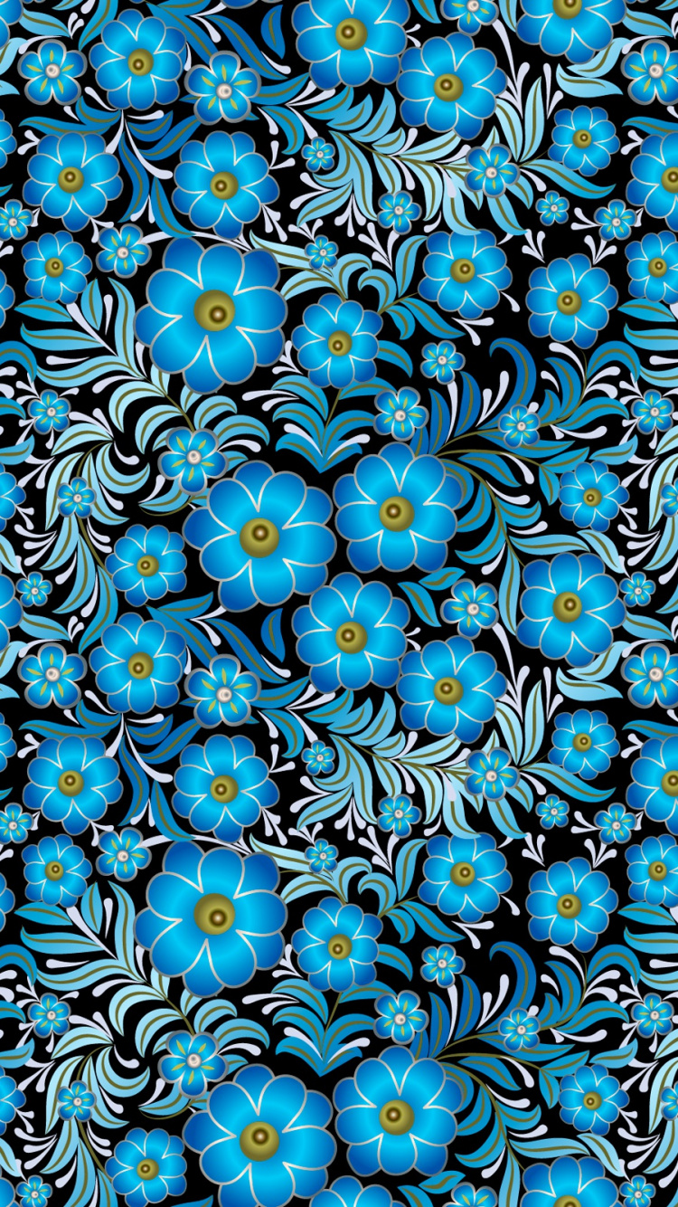 Motif Floral Bleu et Rouge. Wallpaper in 750x1334 Resolution