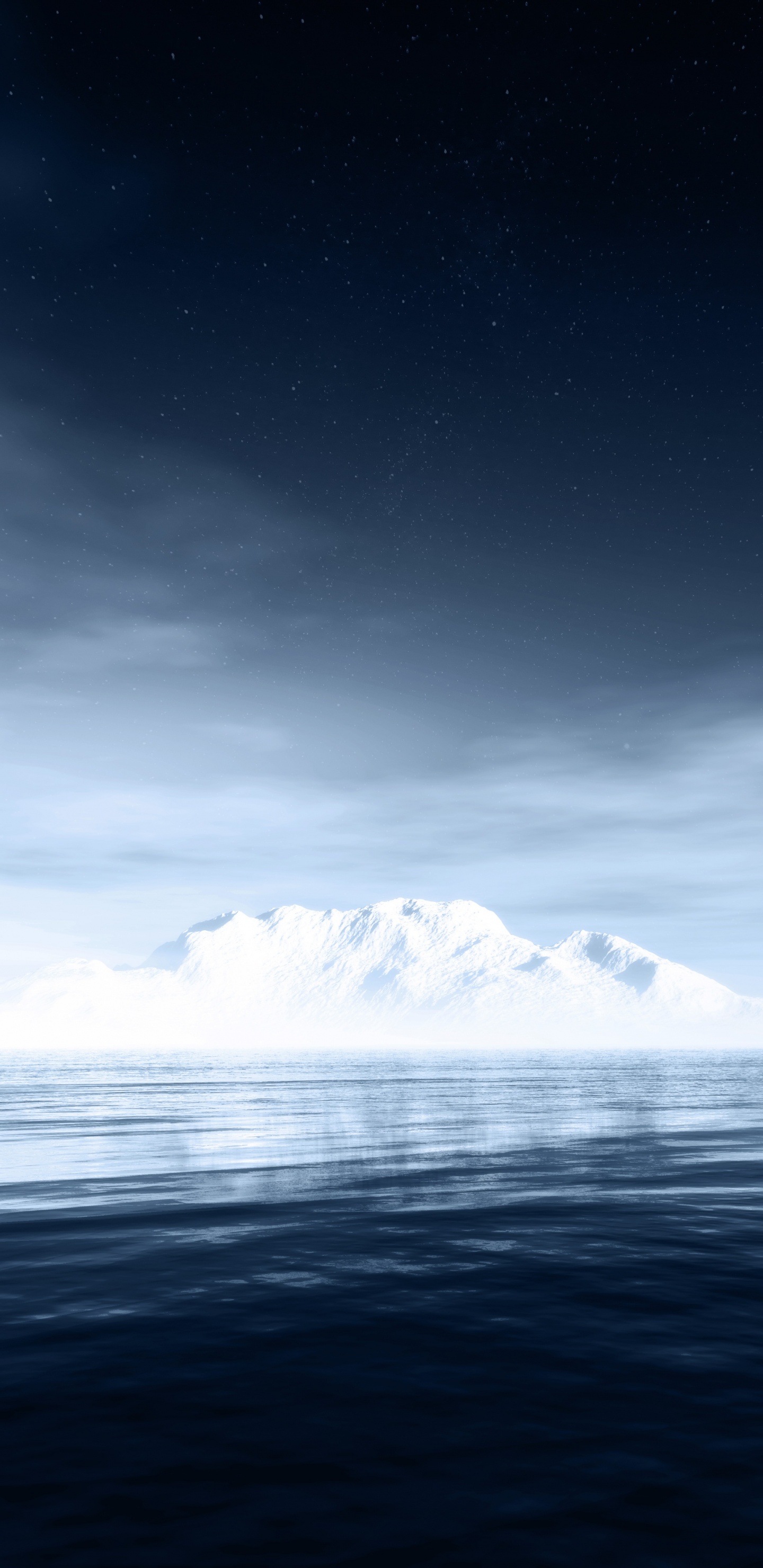 Montagne Couverte de Neige Près D'un Plan D'eau Pendant la Nuit. Wallpaper in 1440x2960 Resolution