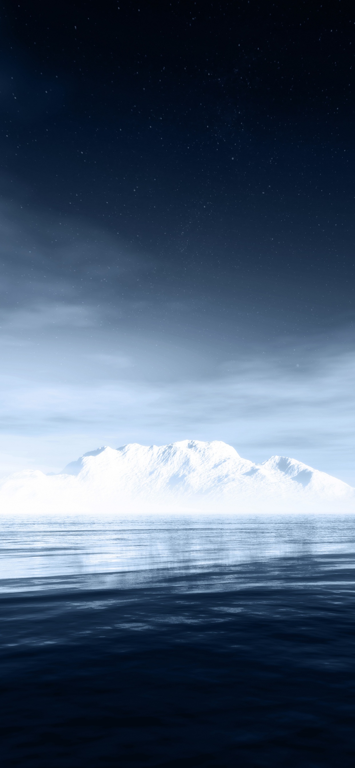 Schneebedeckter Berg in Der Nähe Von Gewässern Während Der Nacht. Wallpaper in 1242x2688 Resolution