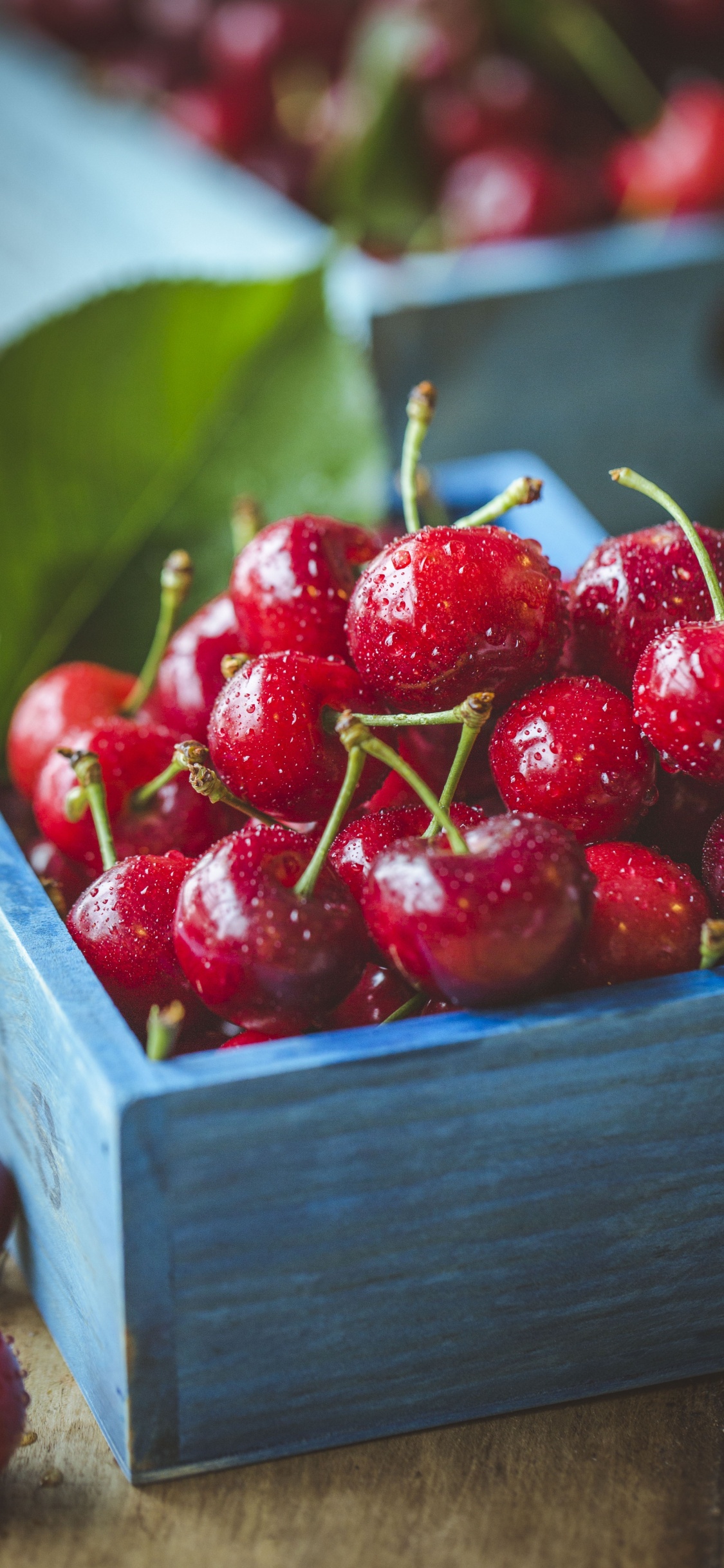 Cerises Rouges Dans Une Caisse en Bois Marron. Wallpaper in 1125x2436 Resolution