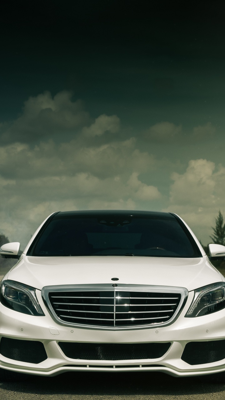 White Mercedes Benz Car on Road During Night Time. Wallpaper in 720x1280 Resolution
