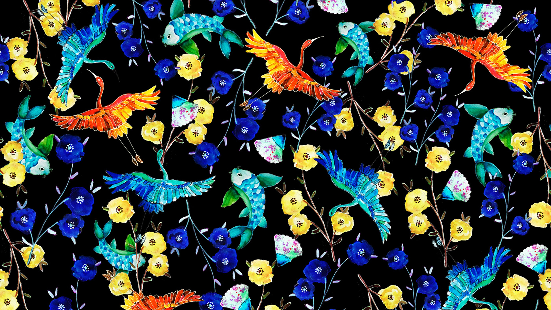 Blue and Red Leaves on Ground. Wallpaper in 1920x1080 Resolution