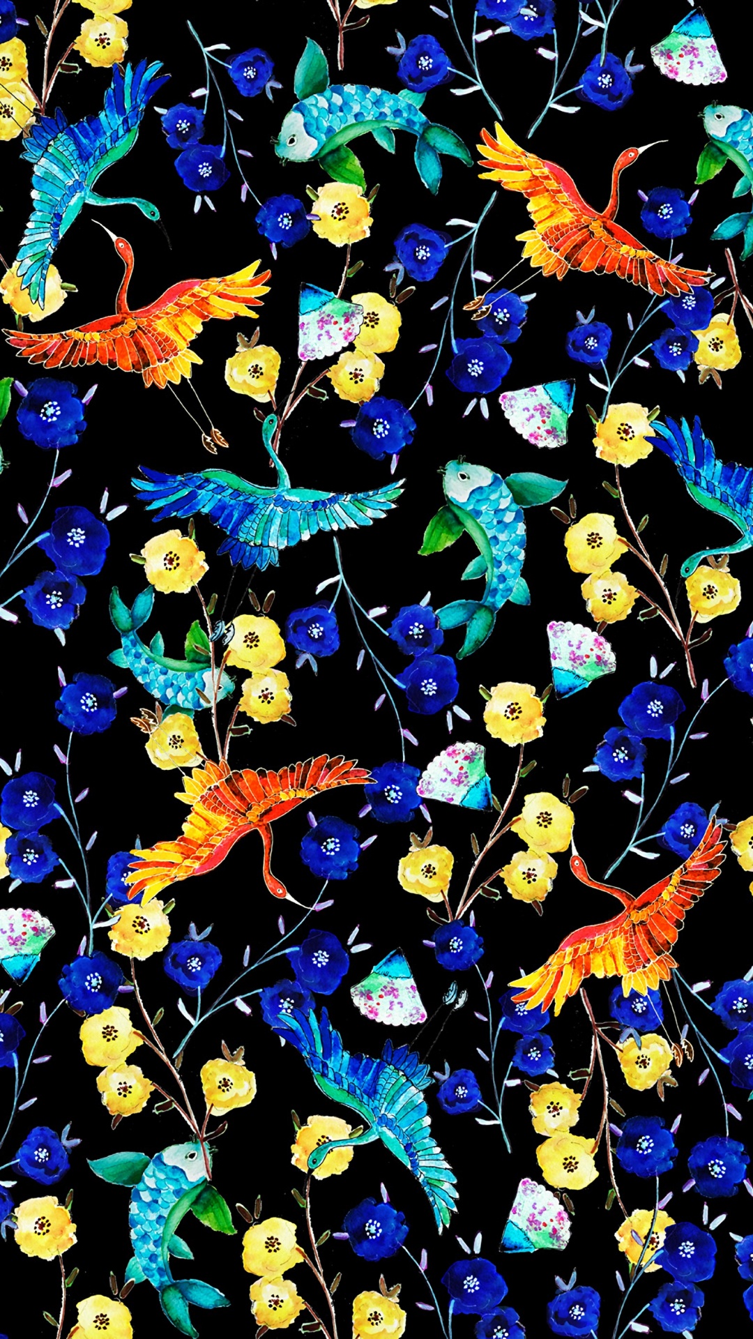 Feuilles Bleues et Rouges au Sol. Wallpaper in 1080x1920 Resolution