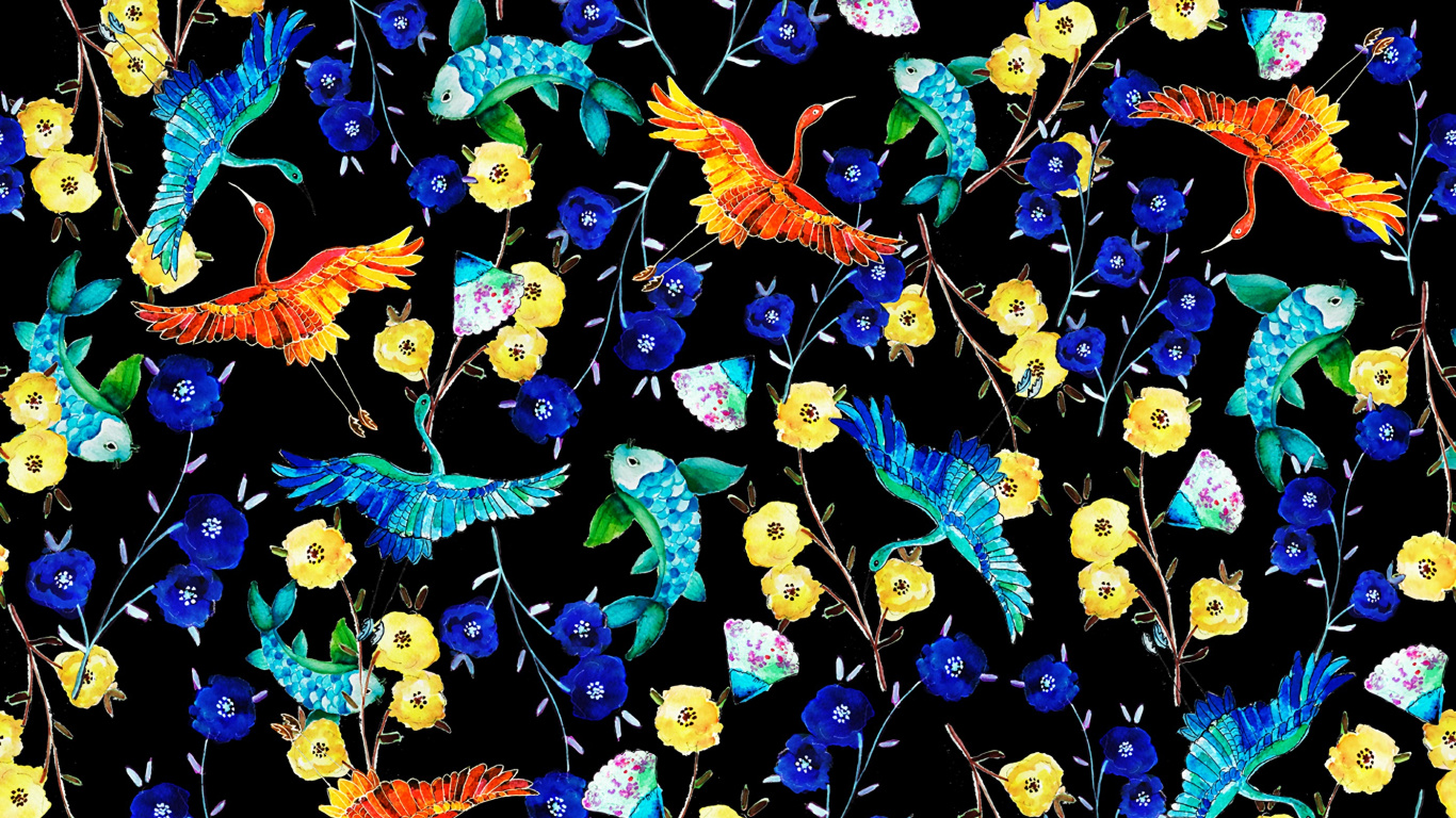 Feuilles Bleues et Rouges au Sol. Wallpaper in 1366x768 Resolution