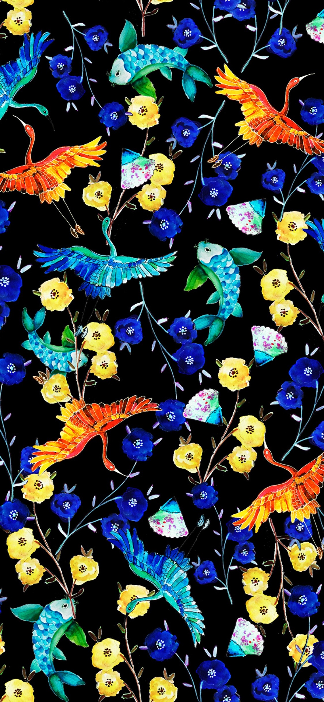 Hojas Azules y Rojas en el Suelo. Wallpaper in 1125x2436 Resolution