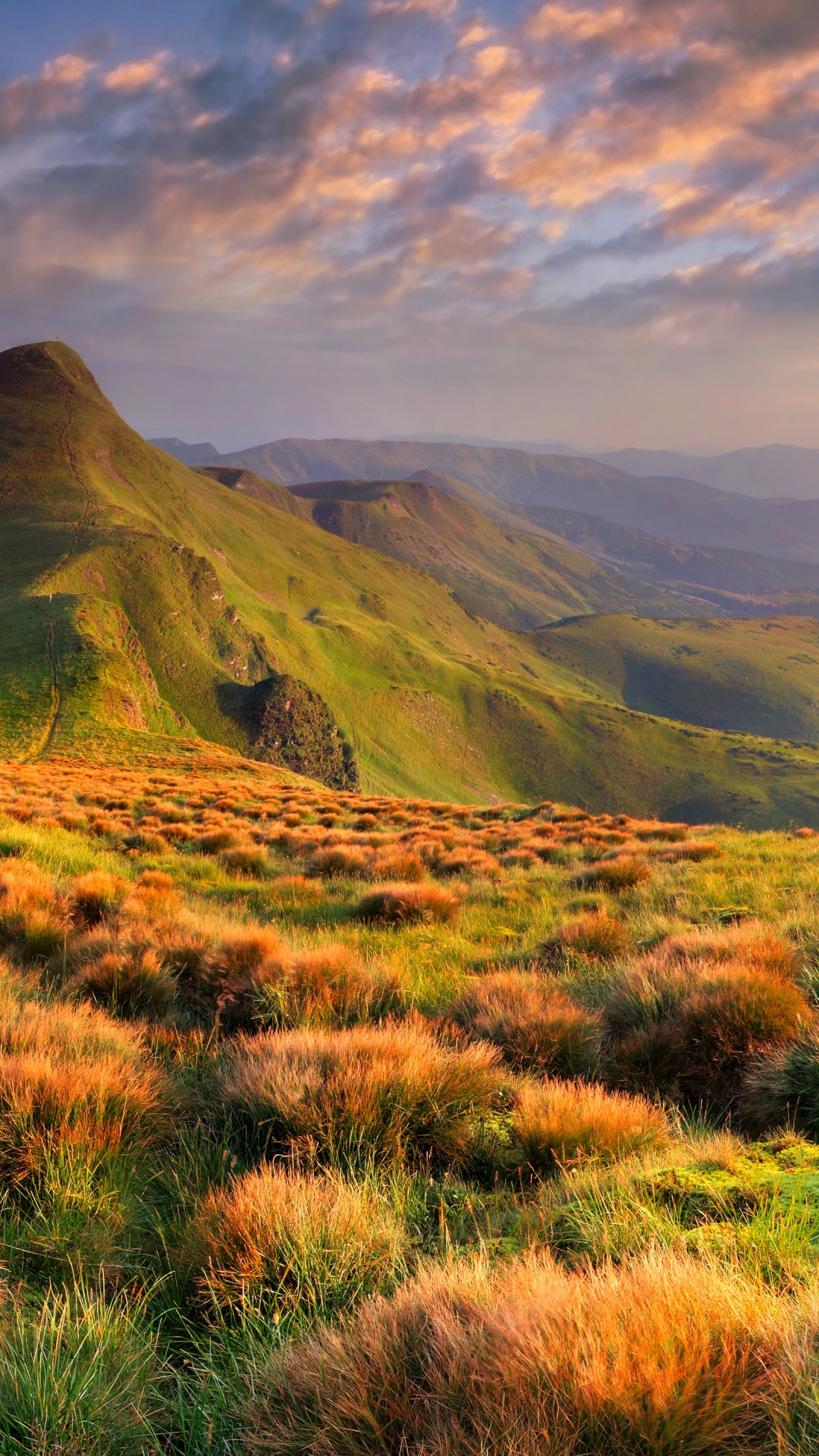 Green Grass Field and Mountain Under White Clouds. Wallpaper in 1080x1920 Resolution