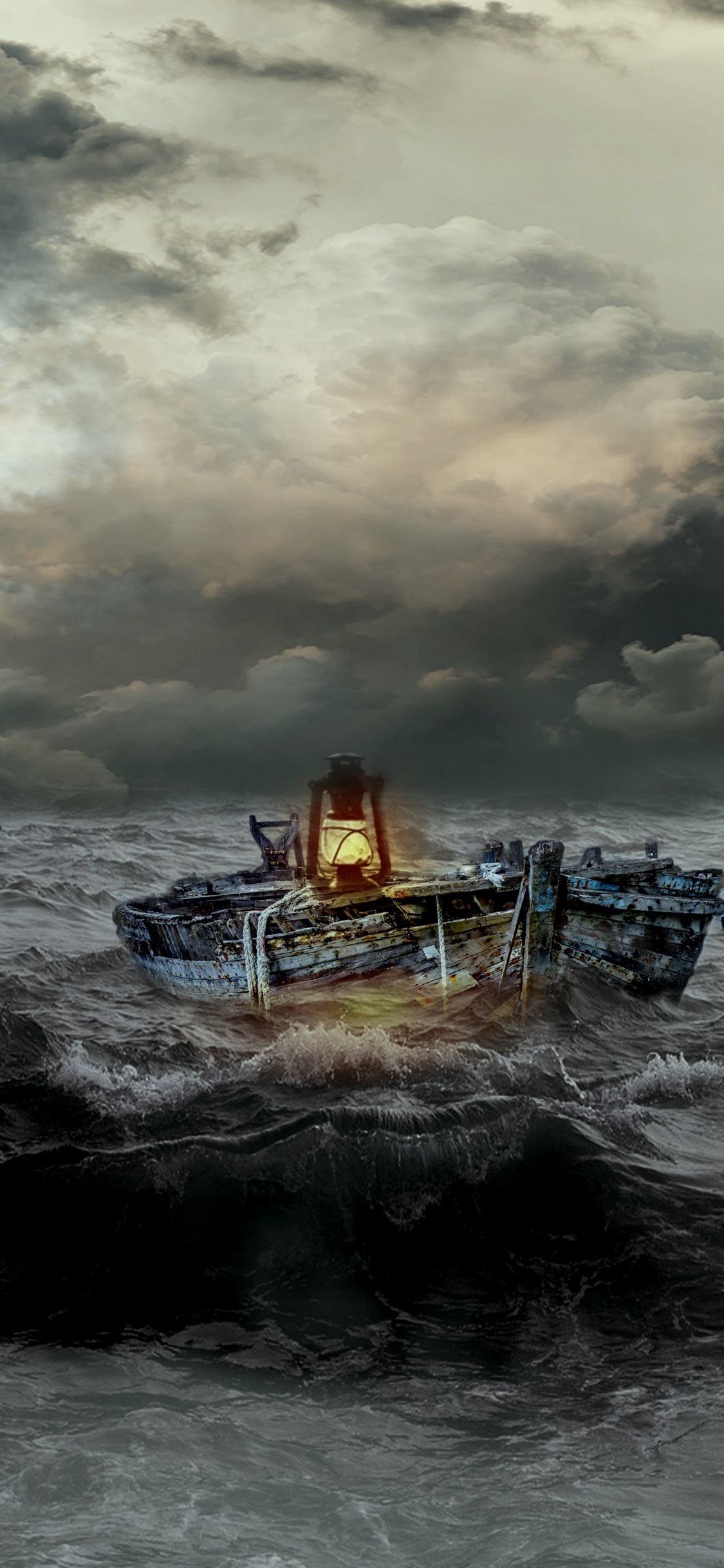 Weißes Und Blaues Boot Auf See Bei Bewölktem Himmel Tagsüber. Wallpaper in 1125x2436 Resolution