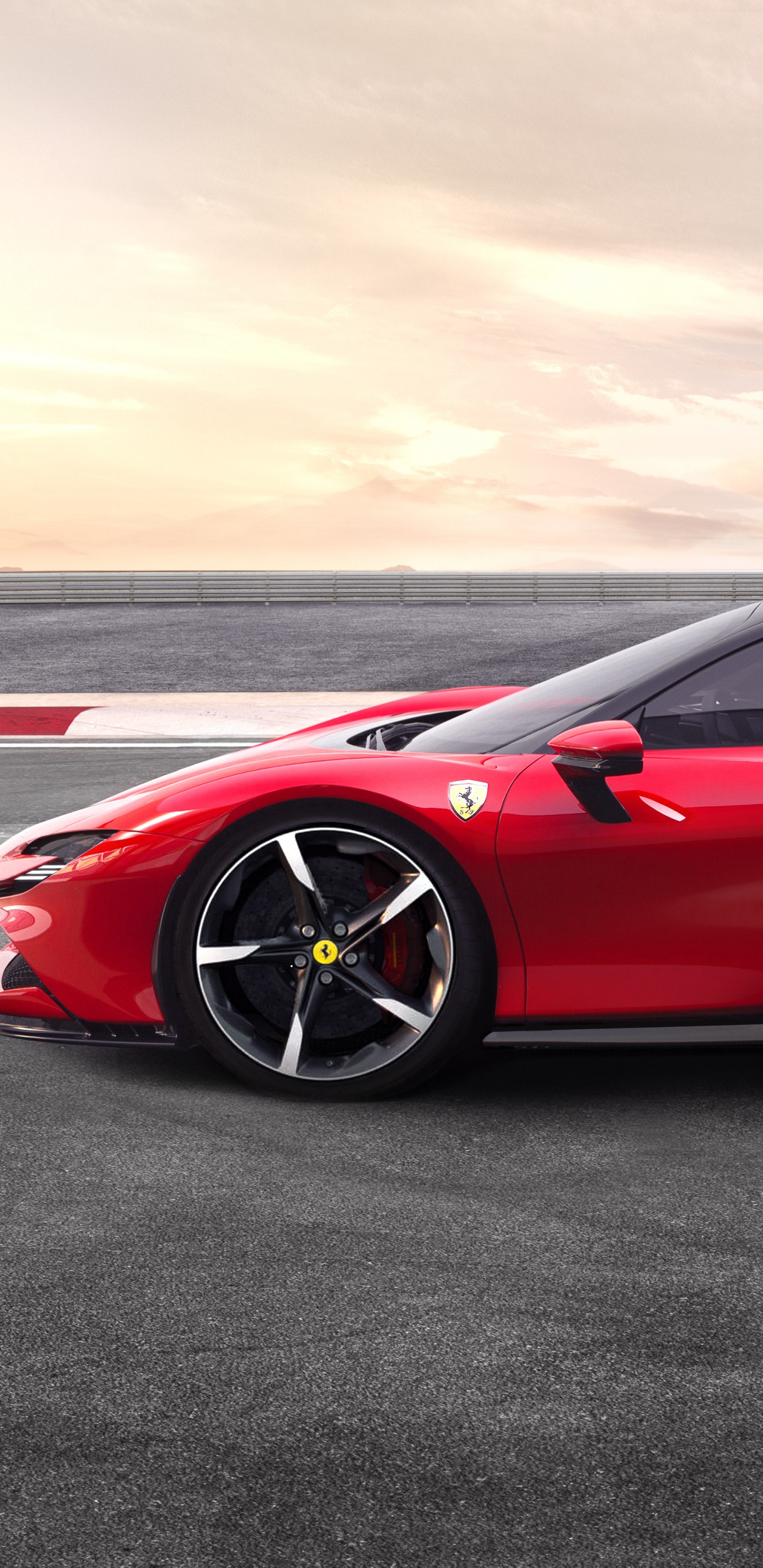 Roter Ferrari 458 Italia Auf Grauer Asphaltstraße. Wallpaper in 1440x2960 Resolution