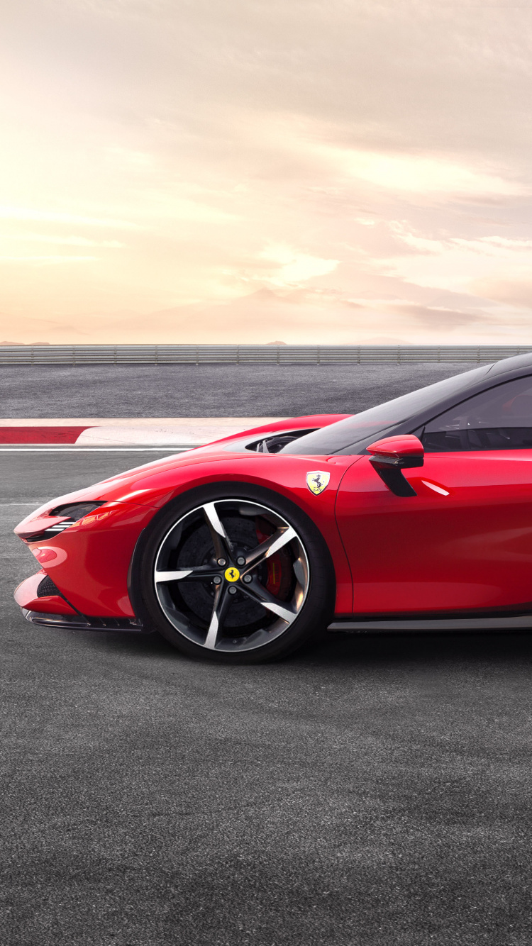 Red Ferrari 458 Italia on Gray Asphalt Road. Wallpaper in 750x1334 Resolution