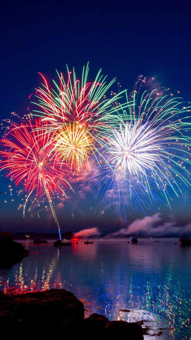 Fireworks, Independence Day, Reflection, Event, Water. Wallpaper in 750x1334 Resolution