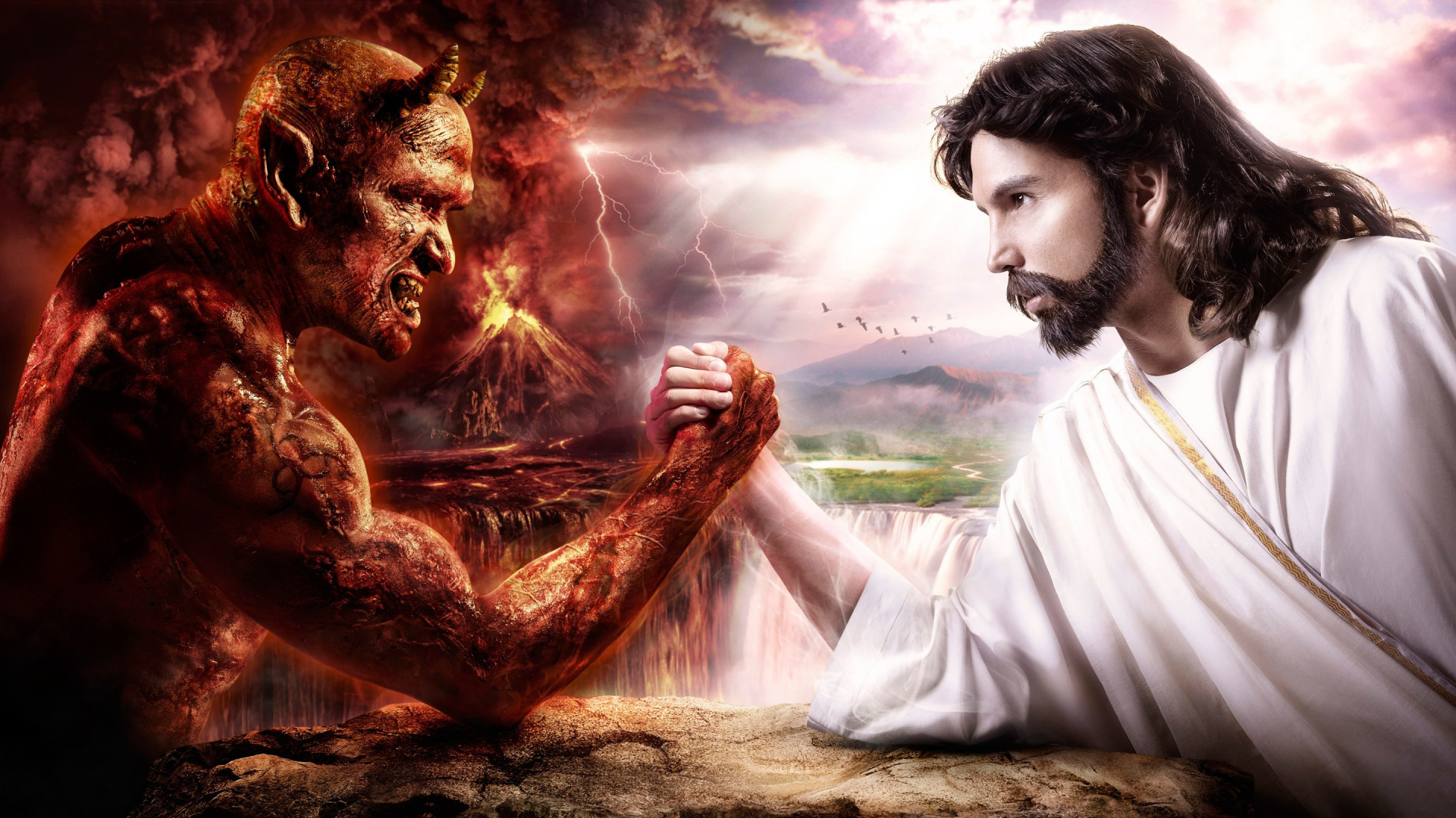 Mythologie, SE, Christentum, Jesus, Teufel. Wallpaper in 1920x1080 Resolution