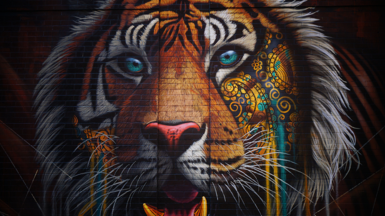 Peinture Tigre Noir et Blanc Marron. Wallpaper in 1280x720 Resolution