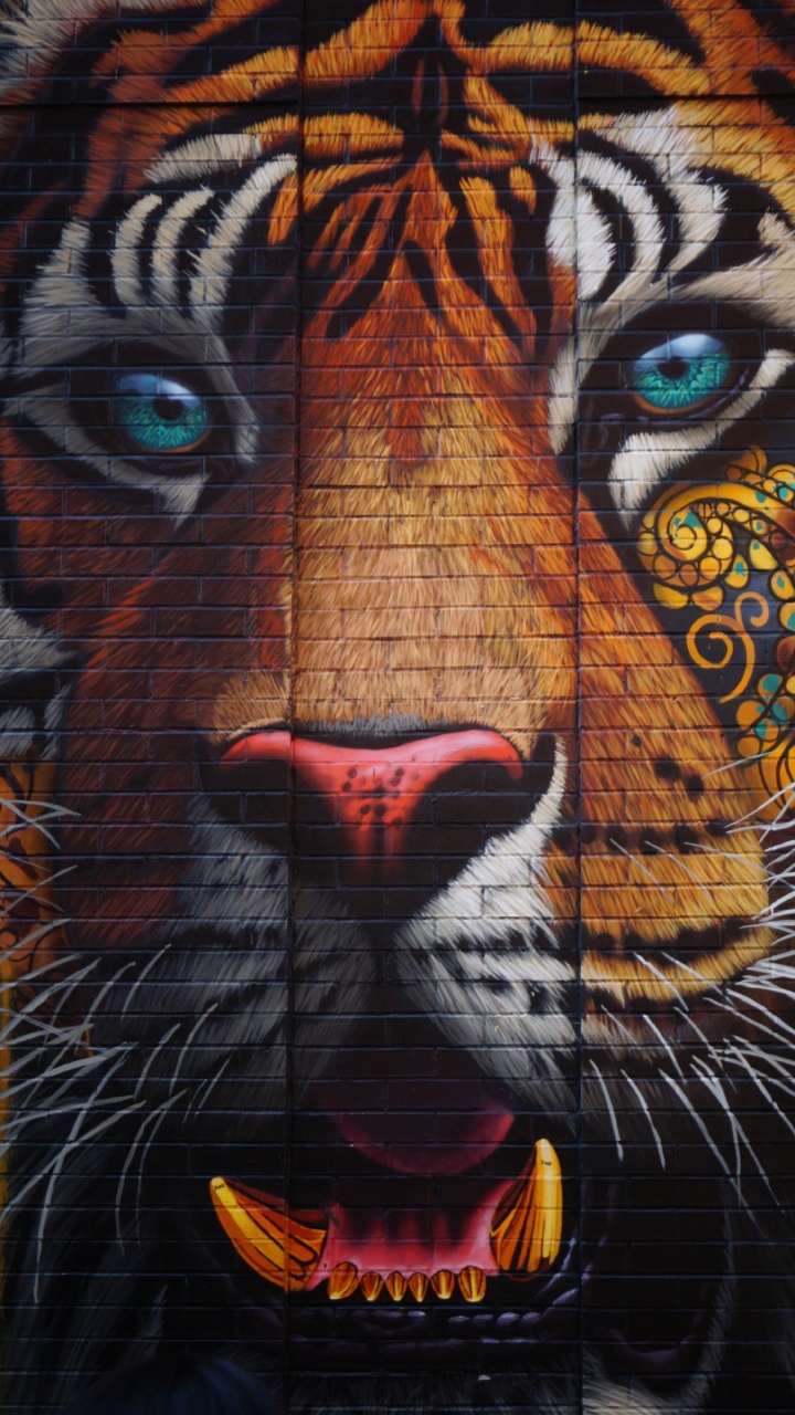 Peinture Tigre Noir et Blanc Marron. Wallpaper in 720x1280 Resolution