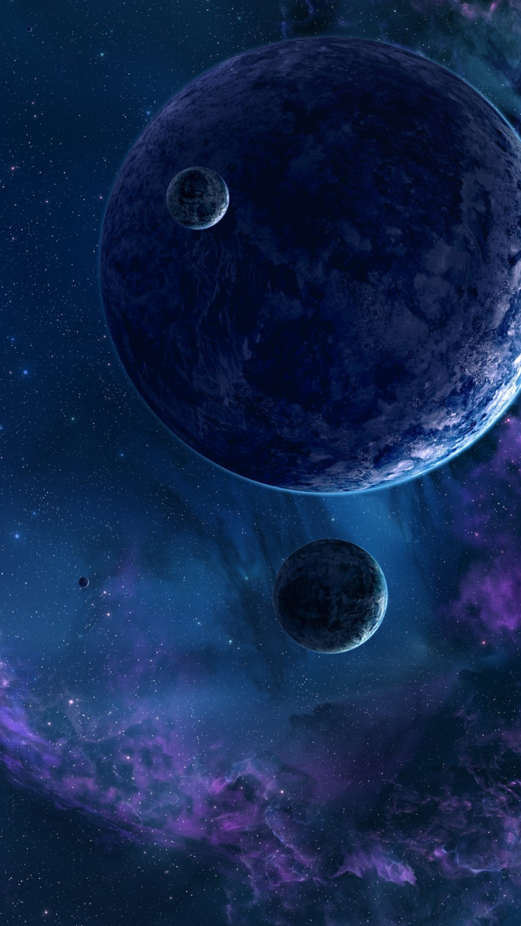 Planeta Morado y Azul Con Luna. Wallpaper in 750x1334 Resolution