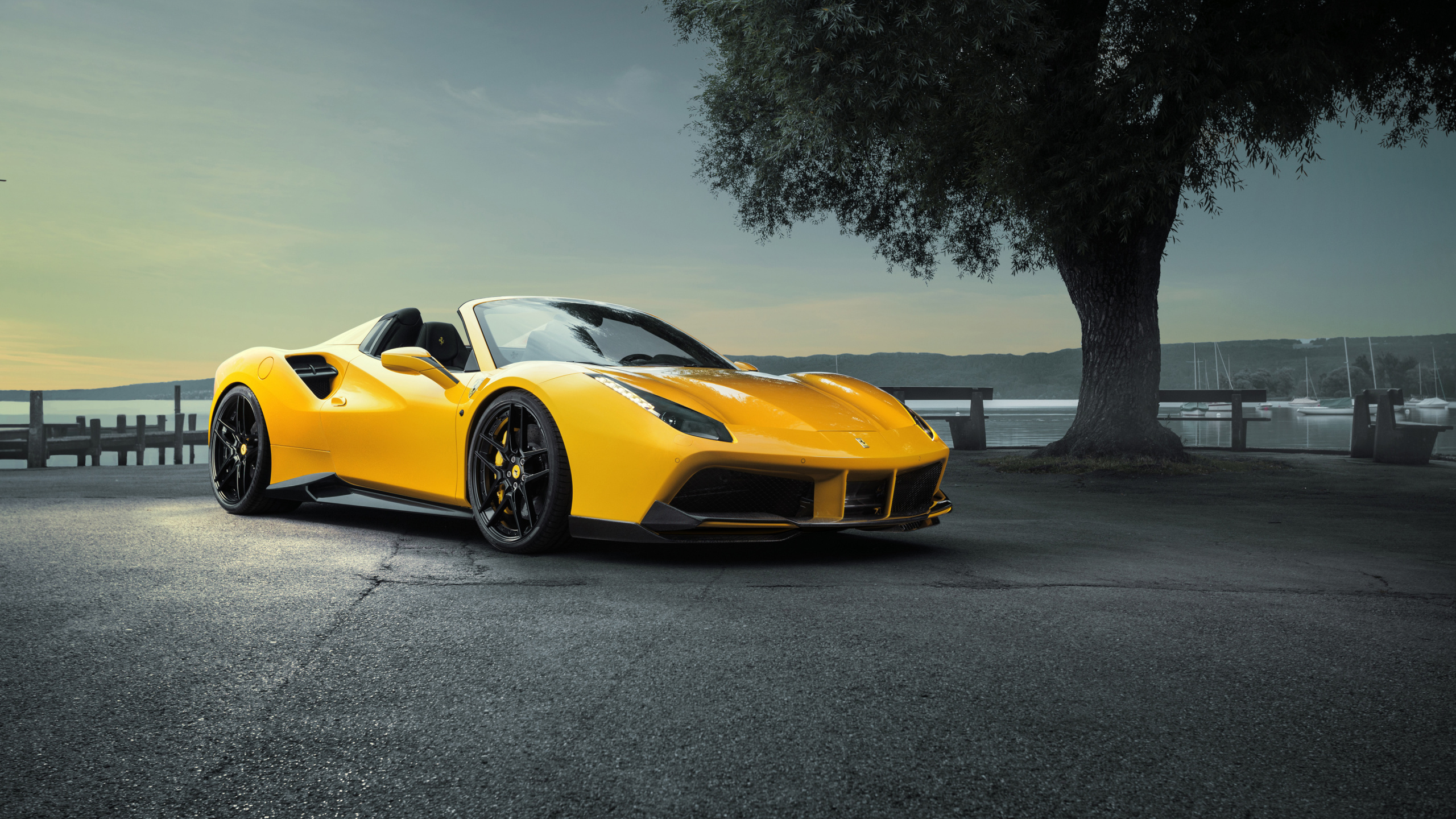Yellow Ferrari 458 Italia on Road. Wallpaper in 2560x1440 Resolution