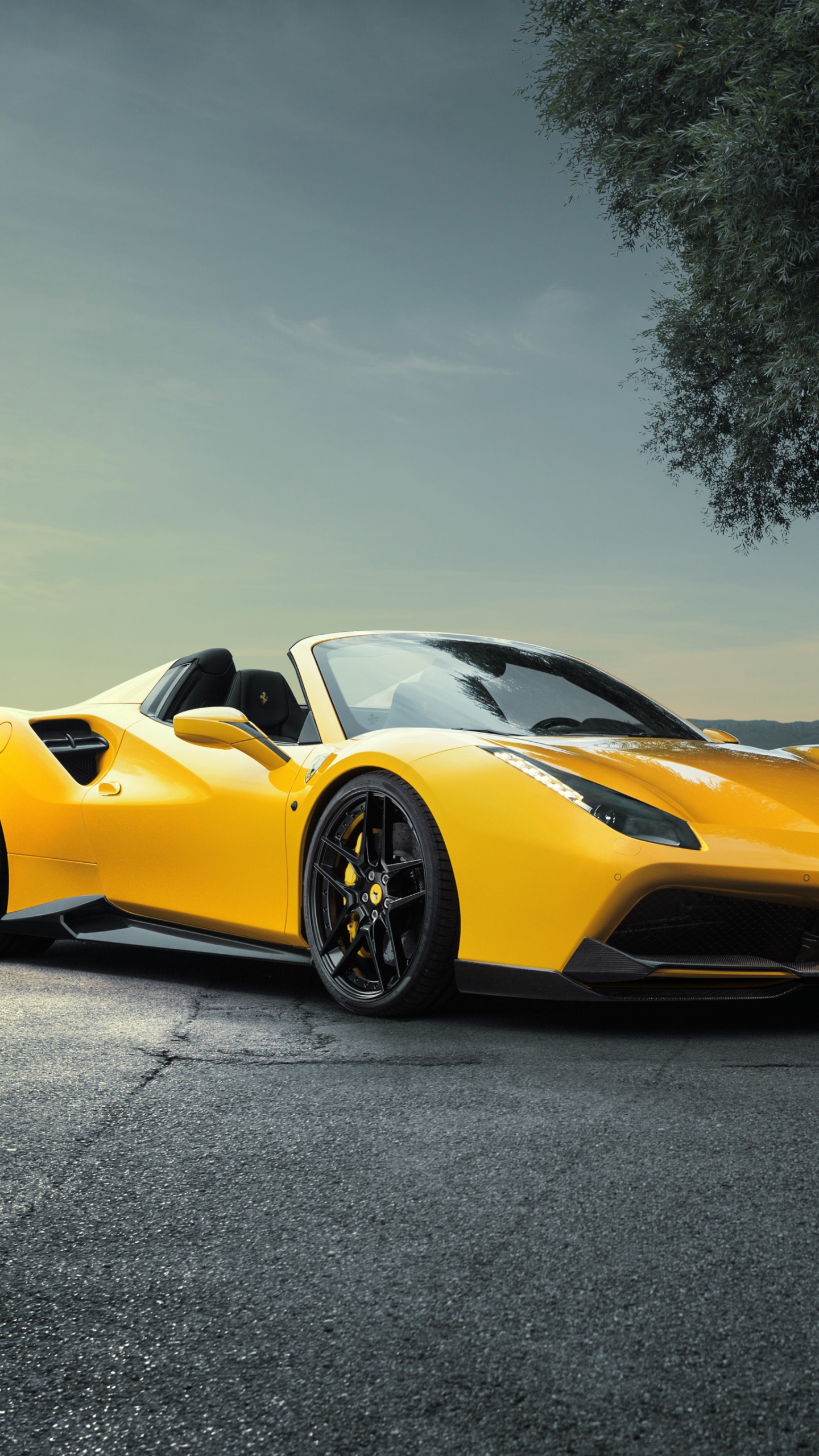 Ferrari 458 Italia Jaune Sur Route. Wallpaper in 1440x2560 Resolution
