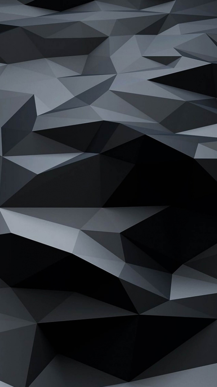 黑色的, 三角形, 对称, 低聚, 单色模式 壁纸 750x1334 允许