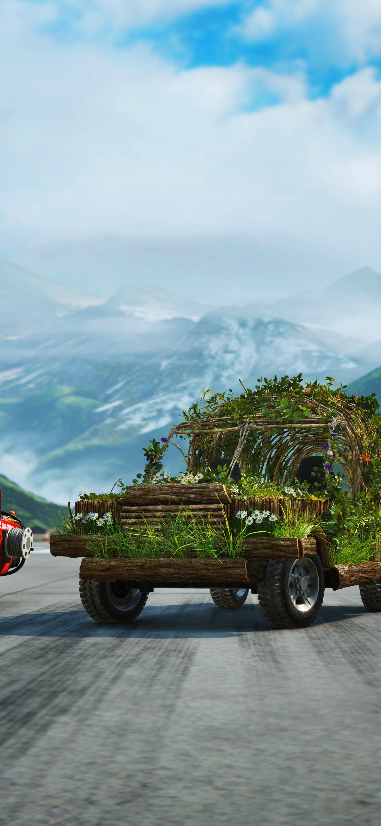 Camion Rouge et Blanc Sur Route Près de la Montagne Verte Pendant la Journée. Wallpaper in 1242x2688 Resolution