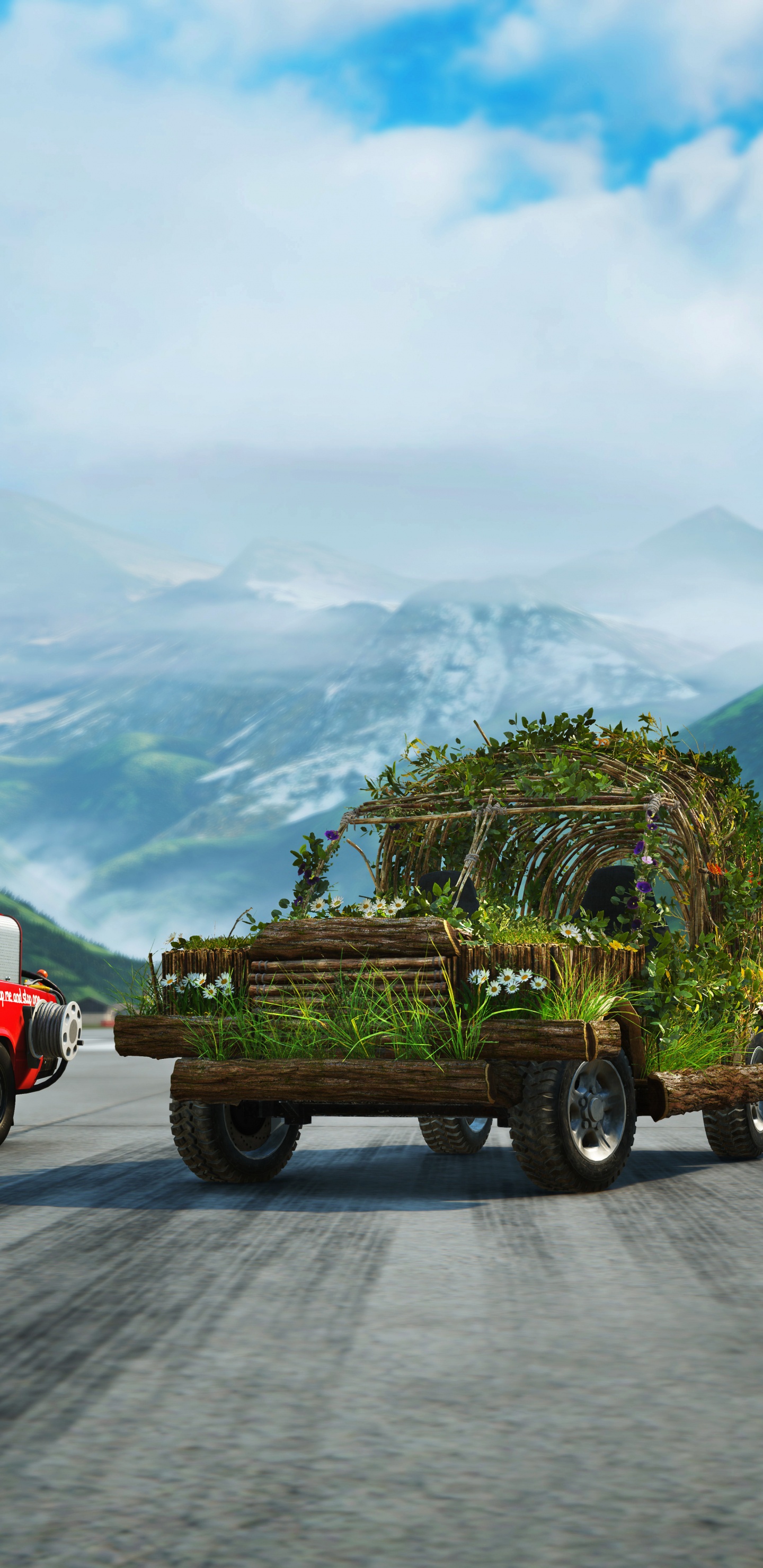 Camion Rouge et Blanc Sur Route Près de la Montagne Verte Pendant la Journée. Wallpaper in 1440x2960 Resolution