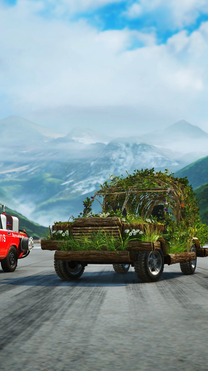Camion Rouge et Blanc Sur Route Près de la Montagne Verte Pendant la Journée. Wallpaper in 720x1280 Resolution