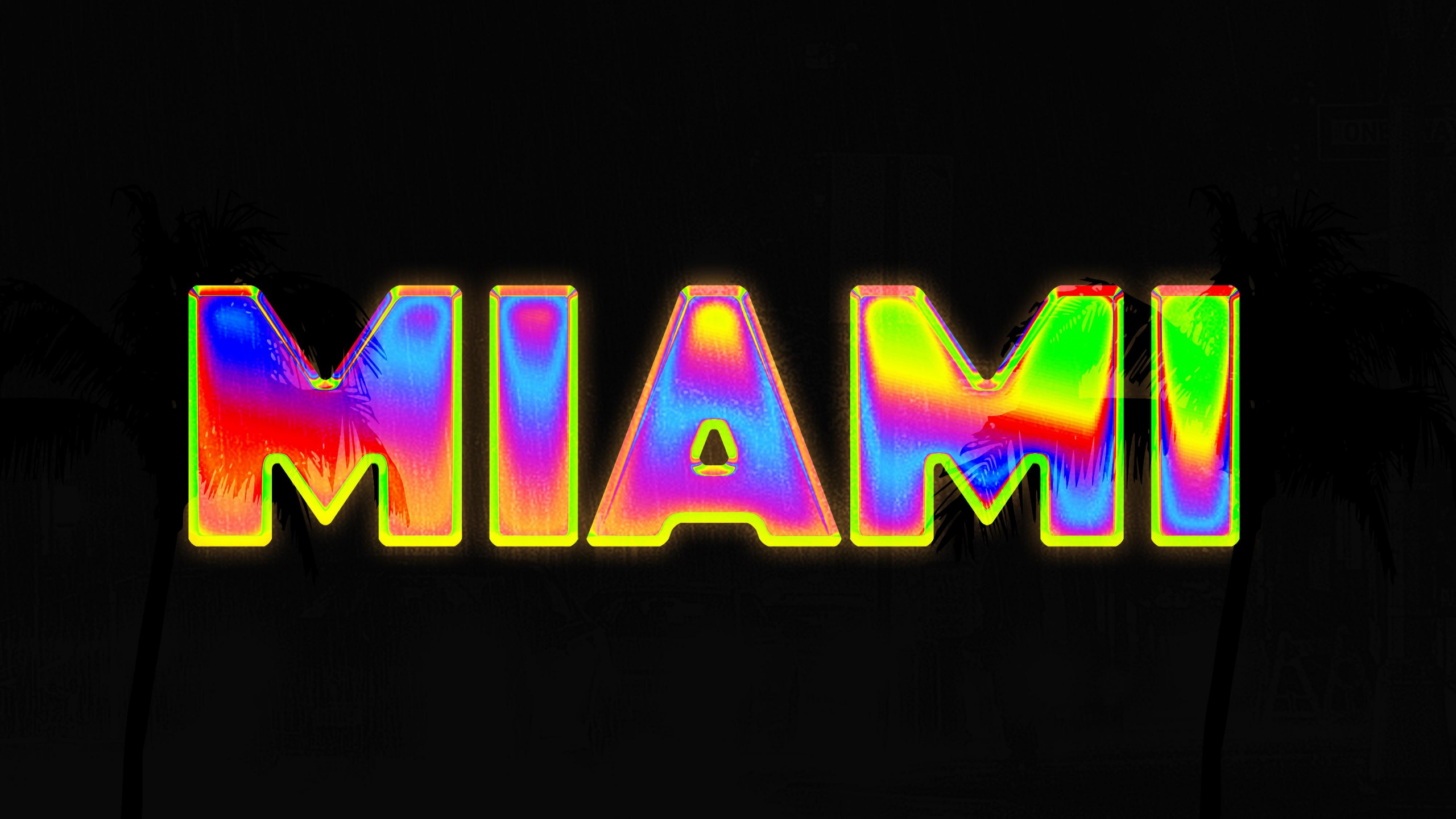 Miami, Neon Sign, Rectangle, Visual Effect Lighting, Magenta. Wallpaper in 2560x1440 Resolution