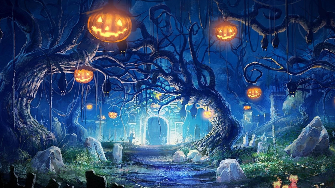 Painting, Halloween, Dark, Night. Wallpaper in 1280x720 Resolution