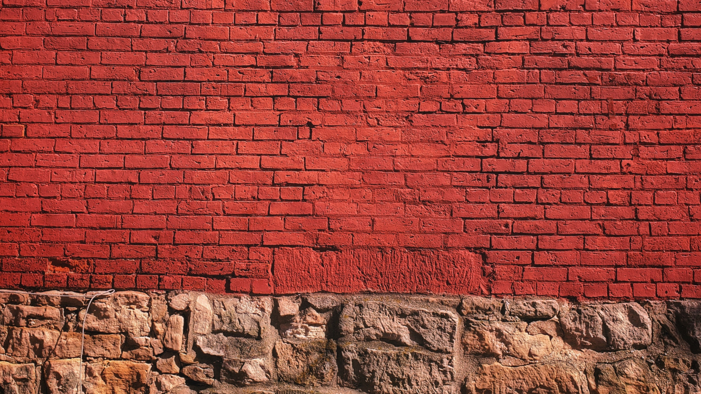 Pared de Ladrillo Rojo Con Bloques de Hormigón Gris. Wallpaper in 1366x768 Resolution