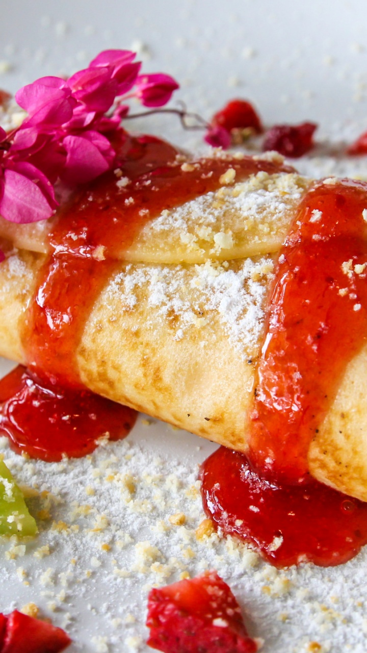 Erdbeere, Pfannkuchen, Kaufen, Palatschinke, Kuchen. Wallpaper in 720x1280 Resolution