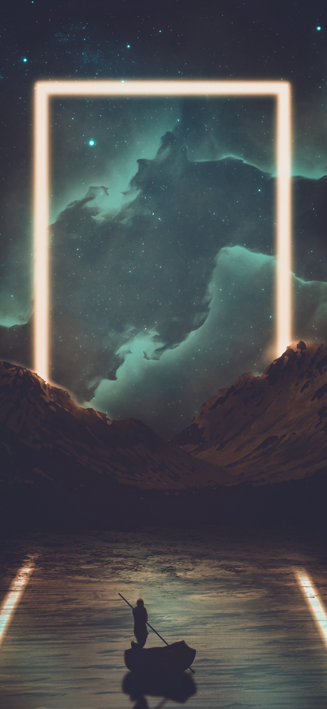 White and Black Mountains Under Blue Sky With Stars. Wallpaper in 1125x2436 Resolution