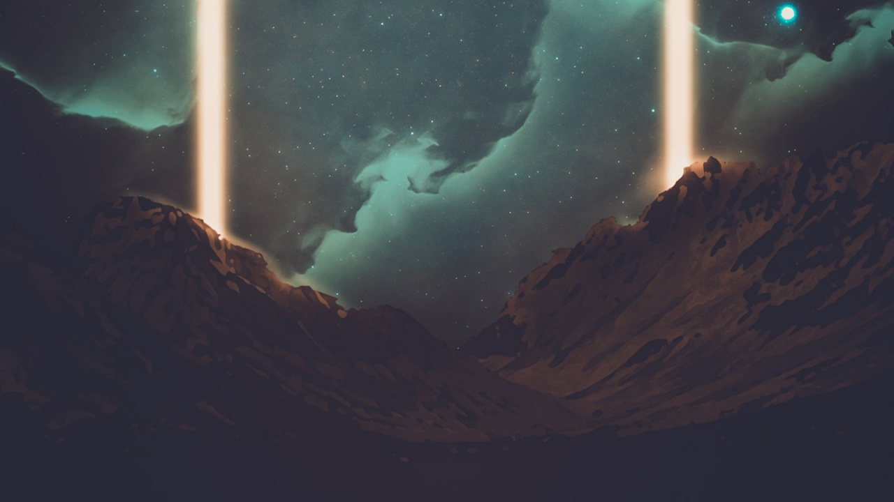 Montagnes Blanches et Noires Sous un Ciel Bleu Avec Des Étoiles. Wallpaper in 1280x720 Resolution