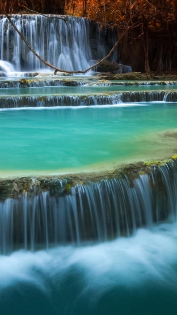 el Agua Cae en Medio de Los Árboles. Wallpaper in 750x1334 Resolution