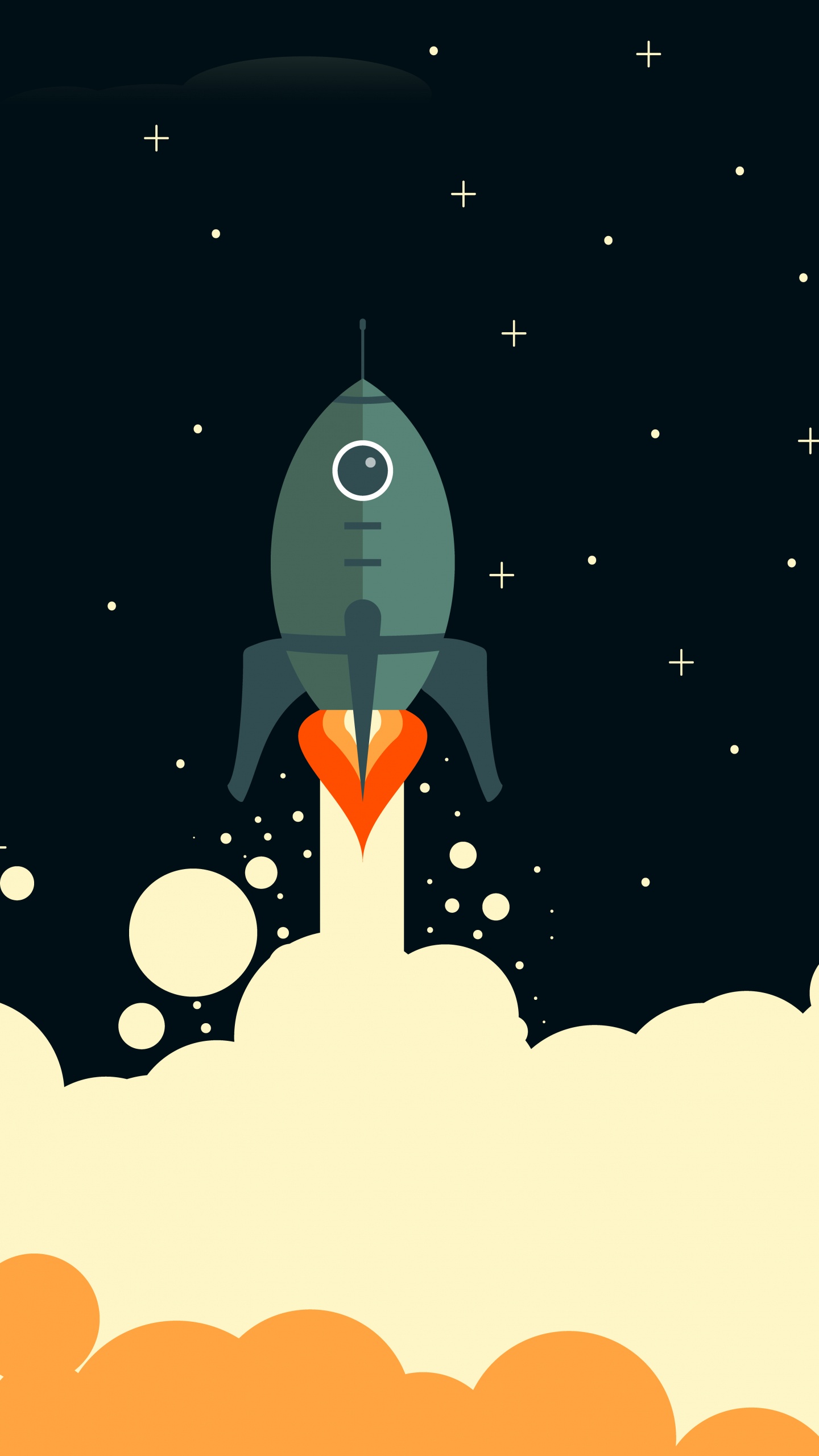 Schwarz-weißer Roboter Mit Orange-weißen Sternen am Himmel. Wallpaper in 1440x2560 Resolution