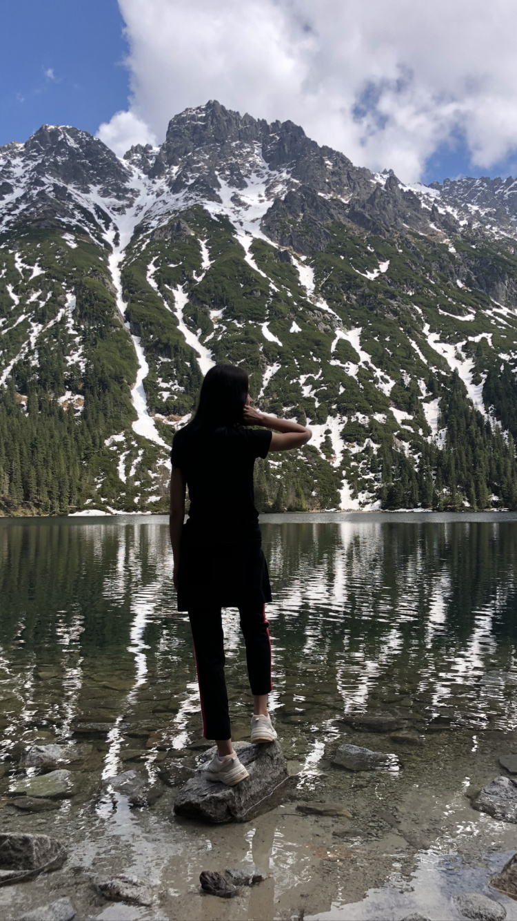 Reflection, Water, Body of Water, Winter, Mountainous Landforms. Wallpaper in 750x1334 Resolution
