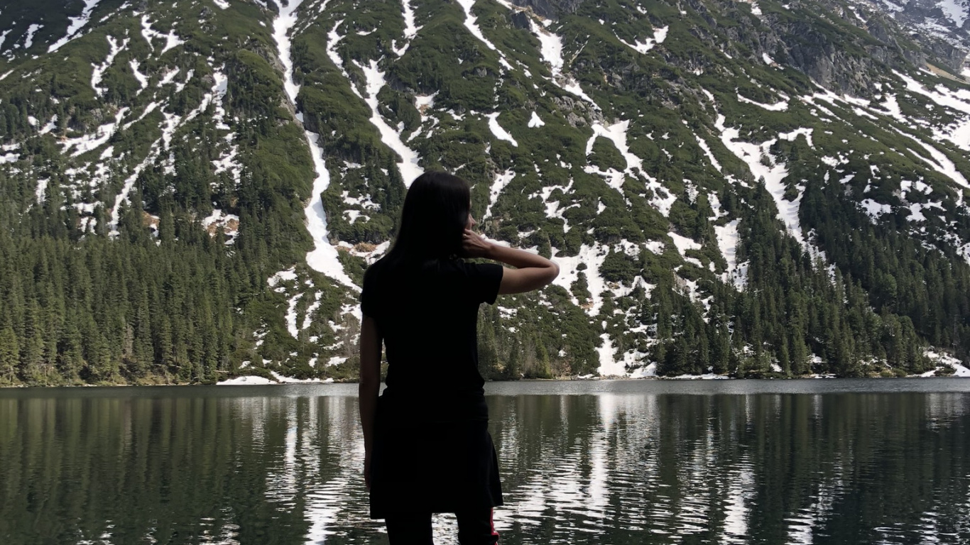 Reflexion, Wasser, Gewässer, Winter, Bergigen Landschaftsformen. Wallpaper in 1366x768 Resolution