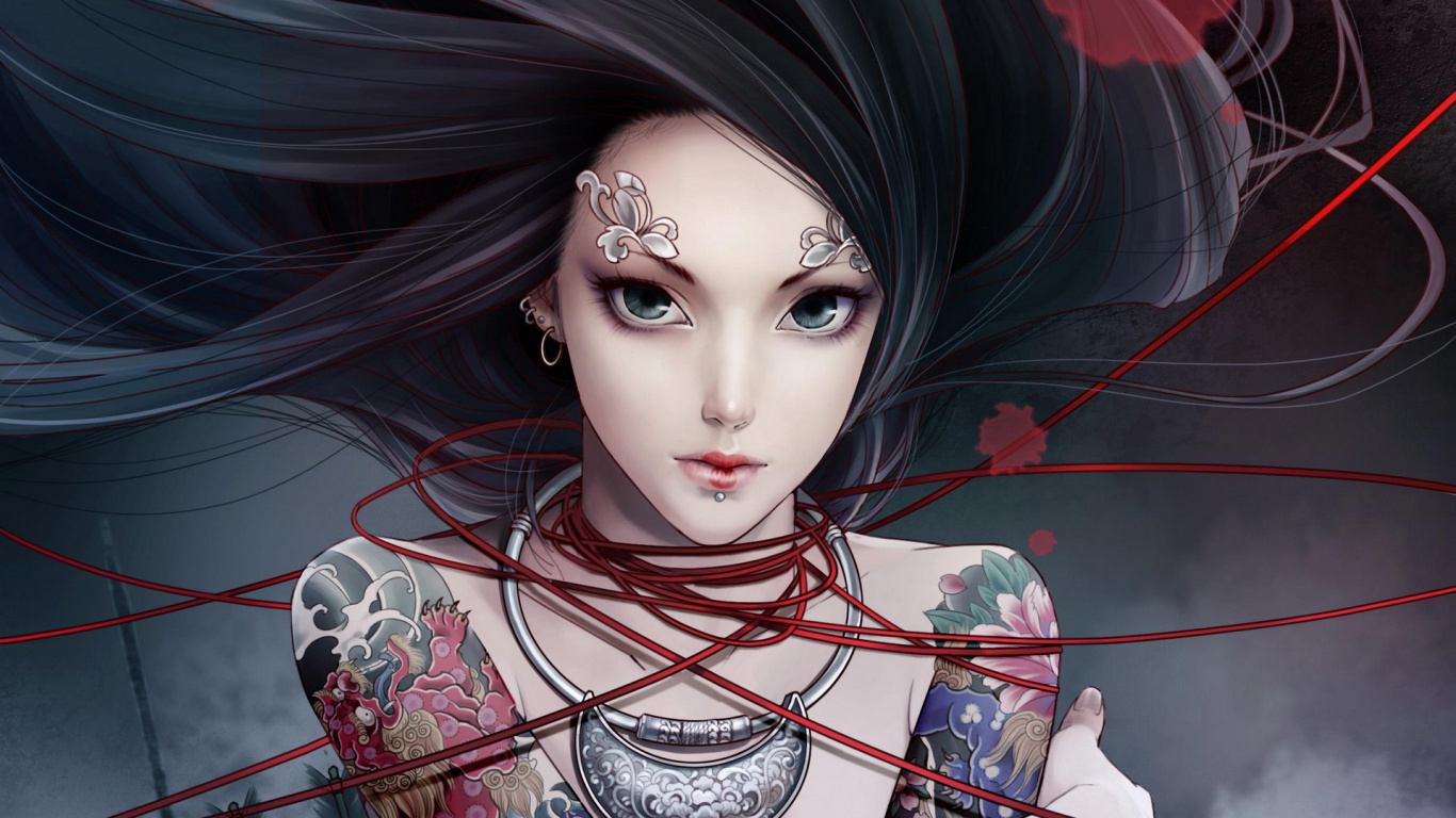 Frau Mit Schwarzen Haaren Anime-Charakter. Wallpaper in 1366x768 Resolution