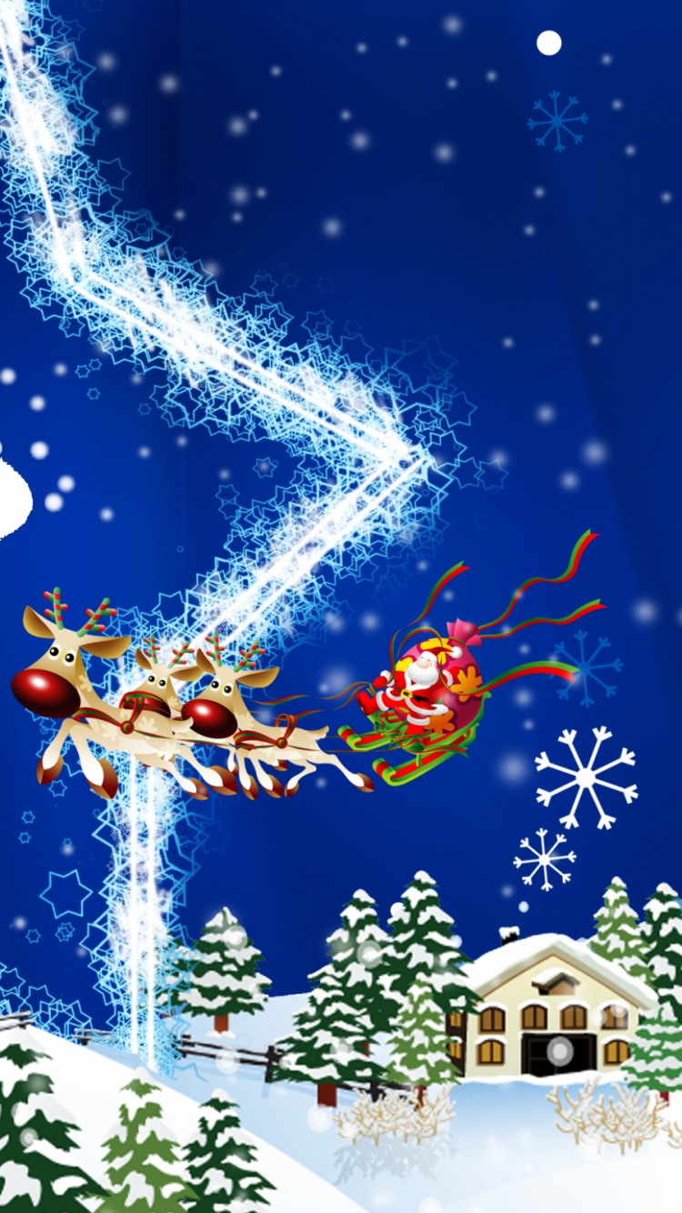 Carte de Noël, Arbre de Noël, Santa Claus, Neige, Sapin. Wallpaper in 750x1334 Resolution