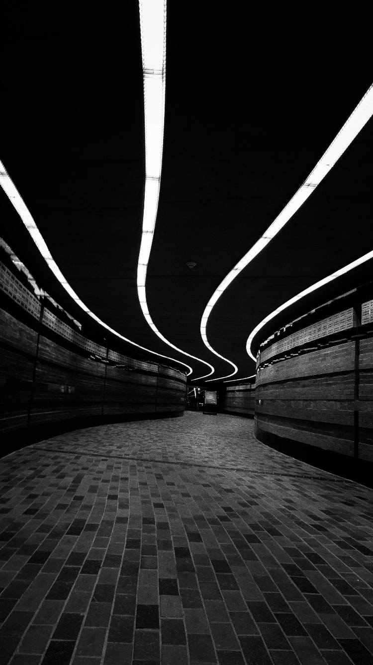 Grayscale Photo of a Tunnel. Wallpaper in 750x1334 Resolution