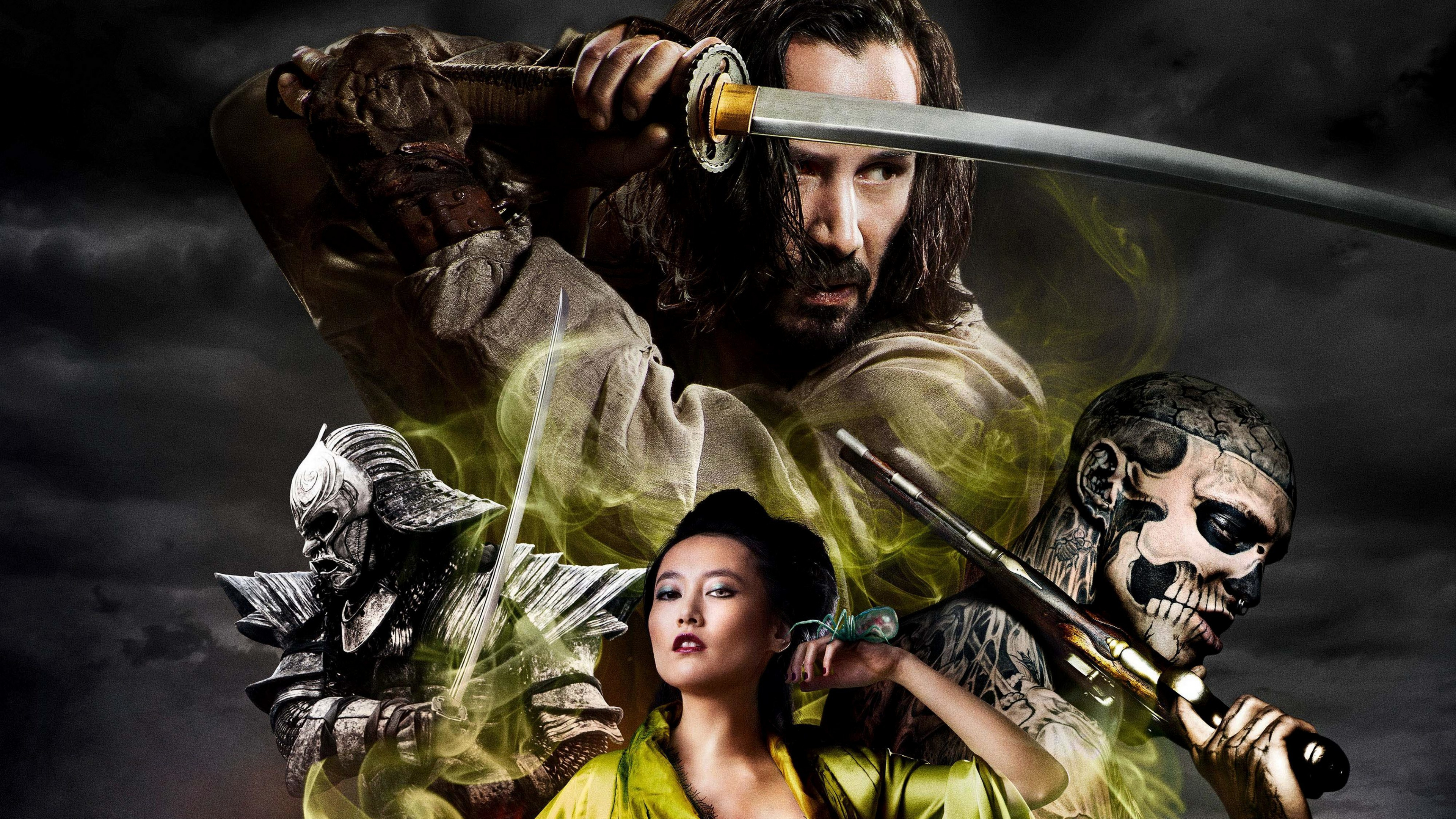 Frau im Gelben Kleid Mit Schwarzem Und Grauem Gewehr. Wallpaper in 3840x2160 Resolution