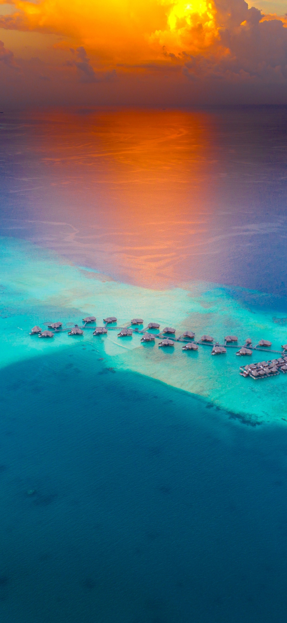 Bora Bora, Japan, Water, Beach, Sunset. Wallpaper in 1125x2436 Resolution