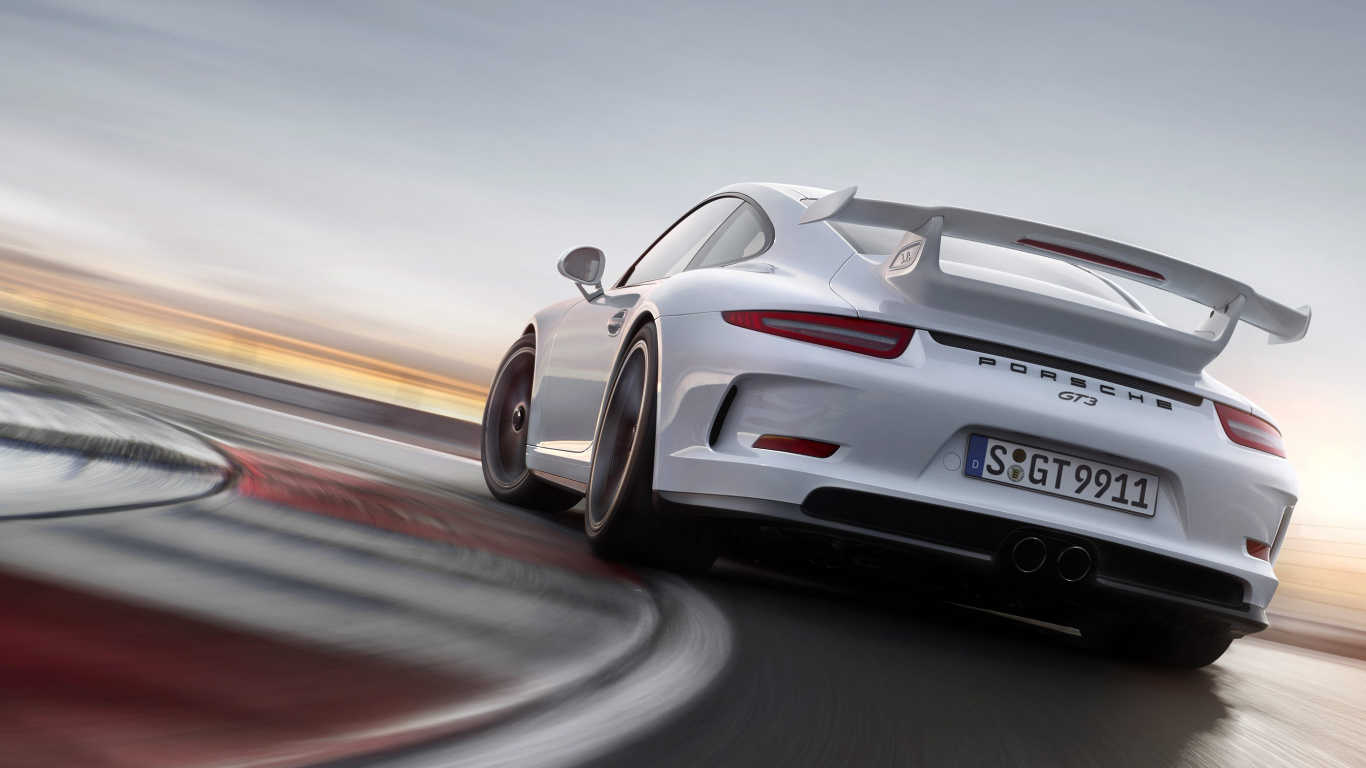 White and Black Porsche 911 on Road. Wallpaper in 1366x768 Resolution