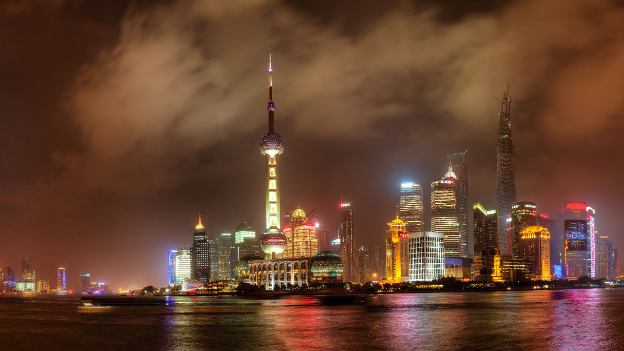 Skyline Der Stadt Bei Nacht Night. Wallpaper in 1280x720 Resolution