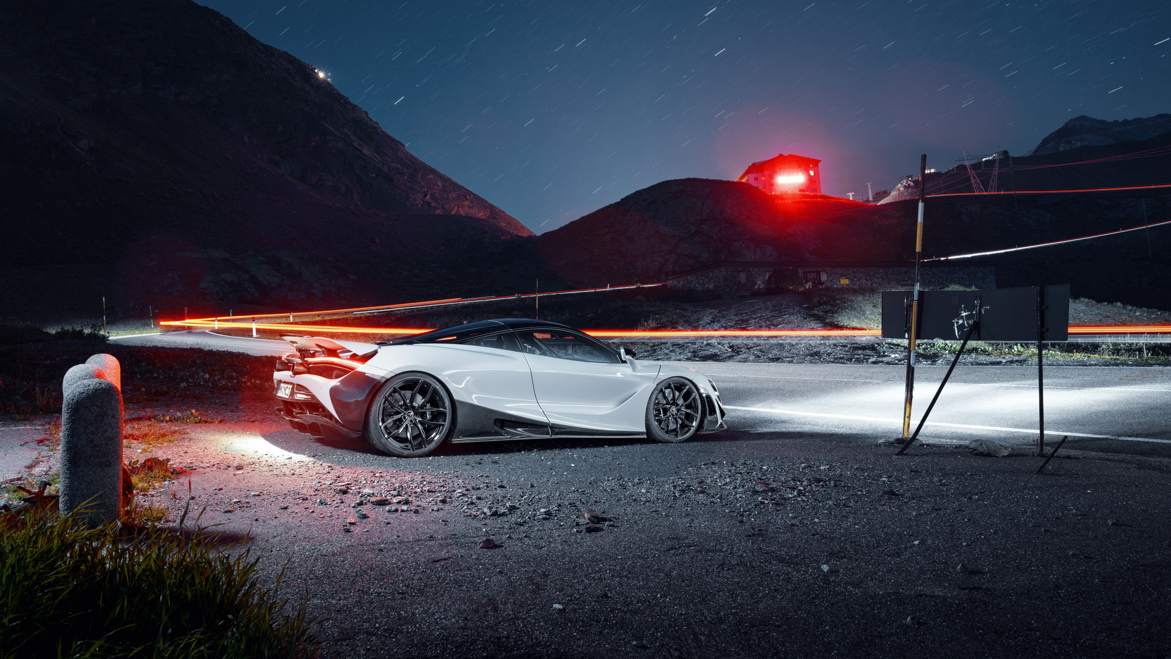 White Coupe on Road During Night Time. Wallpaper in 3840x2160 Resolution